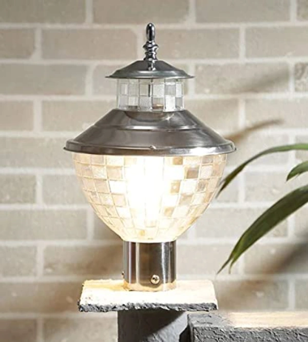 Das-GL-P Gate Light Silver Metal Main Gate Lamp Exterior / Outdoor Light / Gate Light / Garden Lamp / Pillar Lamp / Gardner Lights (Bulb Not Included) (Pack of 2) - Silver, NA